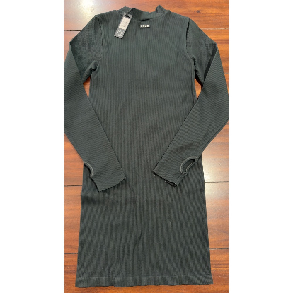 LSKD Minimal‎ Ribbed Seamless Dress Dark Forest Green Quarter Zip Size L NEW NWT - Picture 4 of 14
